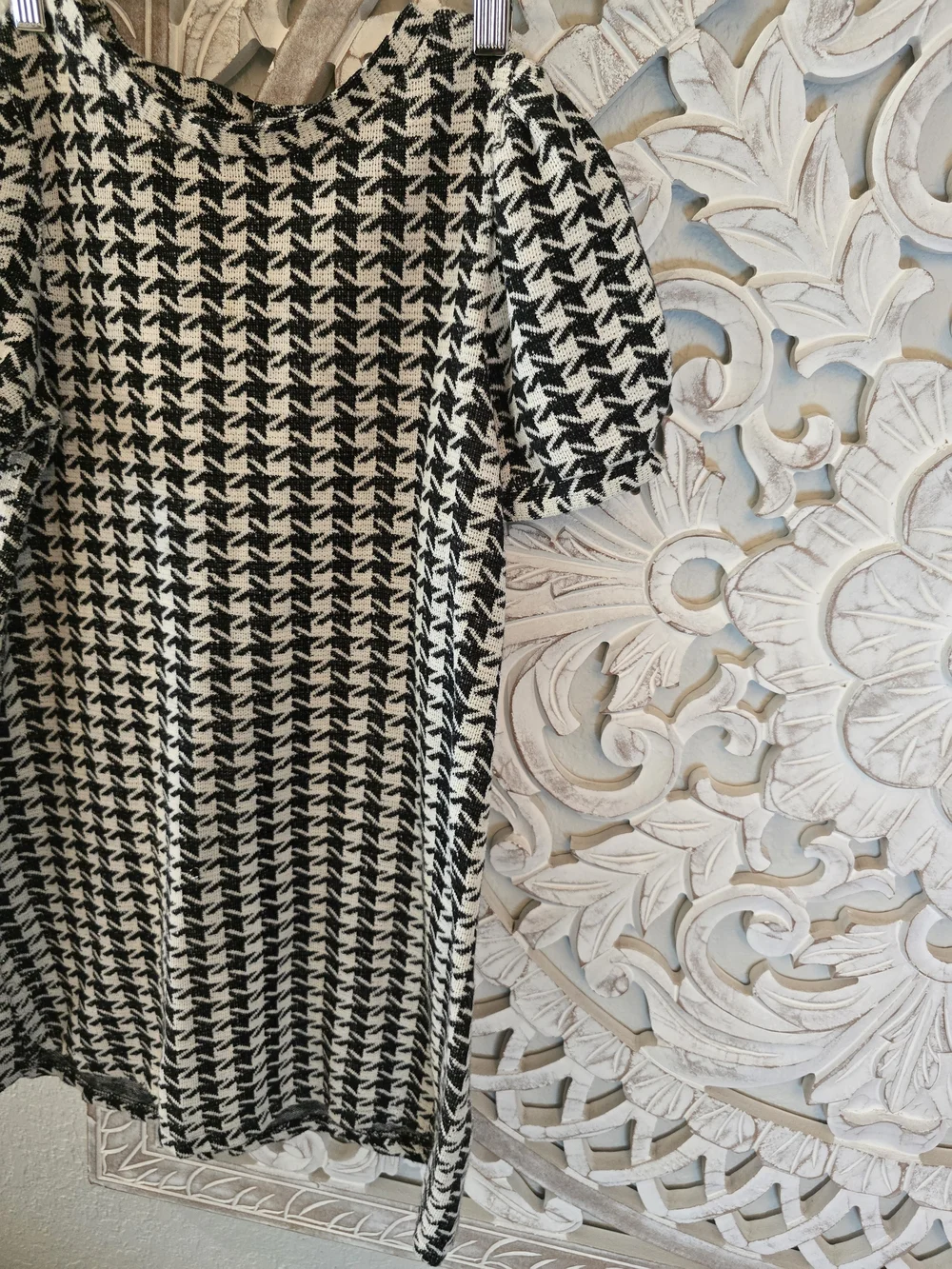 Zara Black and White Houndstooth Puff Sleeve Dress